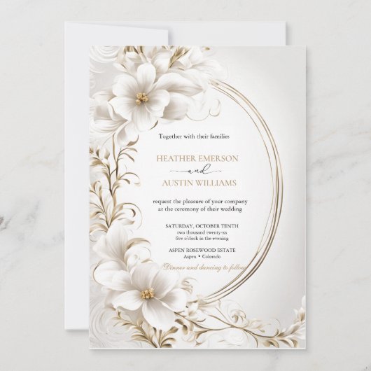 ブーゲンビリーグリーン結婚金ゴールドアールヌーボーミュシャ 招待状 (正面)