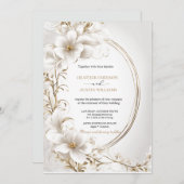 ブーゲンビリーグリーン結婚金ゴールドアールヌーボーミュシャ 招待状 (正面/裏面)