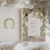 ブーゲンビリーザデイトグリーン金ゴールドアールヌーボー 箔招待状