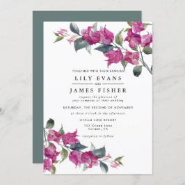 ブーゲンビリーバーガンディーピンクグリーン結婚フローラ 招待状