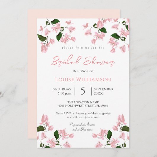 ブーゲンビリーフラワーブライダルシャワー招待 招待状 (正面/裏面)