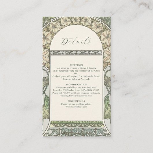 ブーゲンビレアグリーンアールヌーボーミュシャ結婚ズ エンクロージャーカード (正面)