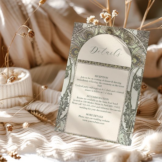 ブーゲンビレアグリーンアールヌーボーミュシャ結婚ズ エンクロージャーカード