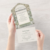 ブーゲンビレアグリーンアールヌーボーミュシャ結婚ズ オールインワン招待状 (貼ってはがせる)