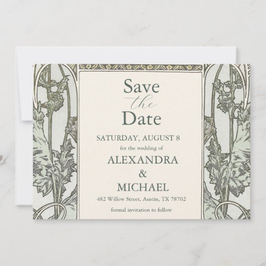 ブーゲンビレアグリーンアールヌーボーミュシャ結婚ズ セーブザデート (正面)