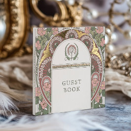 ブーゲンビレアピンクグリーン結婚金ゴールド ゲストブック
