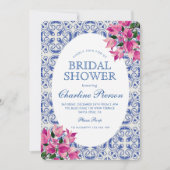 ブーゲンビレアメディテラニアンブルータイルブライダルシャワー 招待状 (正面)