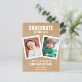 ブーシックな子供時代のフォトを使ったRustic Save the Date ポストカード (スタンド正面)