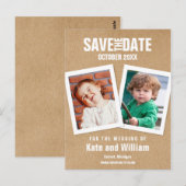 ブーシックな子供時代のフォトを使ったRustic Save the Date ポストカード (正面/裏面)