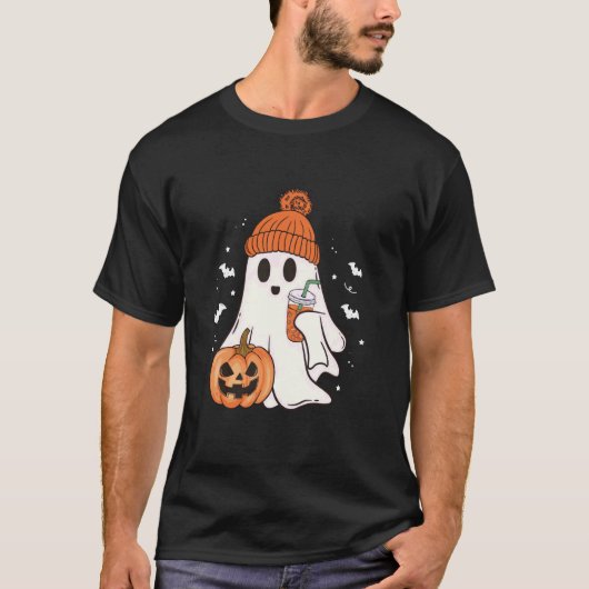 ブージェ幽霊飲むコーヒーラバーハロウィーントリック Tシャツ (正面)