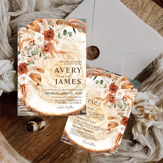 ブージブーパンパスの結婚式詳細 – Rustic Wood Wedding Details エンクロージャーカード