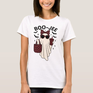 ブージュー おもしろハロウィンゴースト レオパードプリント Tシャツ
