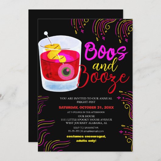 ブーズとブーズヴィンテージハロウィーンの衣装パーティー 招待状 (正面/裏面)