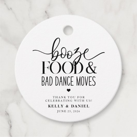 ブーズフードと悪いダンスムーブメント結婚式招待状 フェイバータグ (正面)