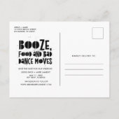 ブーズ、食べ物、悪いダンスが写真を動かす日付を救う 案内ポストカード (裏面)