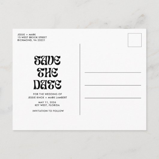 ブーゼおもしろい、食べ物、悪いダンスの移動日付を保存 案内ポストカード (裏面)