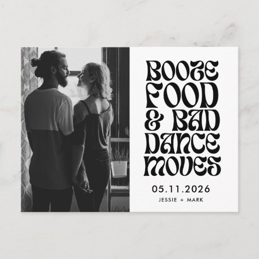 ブーゼおもしろい、食べ物、悪いダンスの移動日付を保存 案内ポストカード (正面)