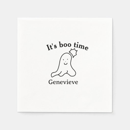 ブータイム名ハロウィーン日付タイム幽霊ブラック スタンダードカクテルナプキン (正面)
