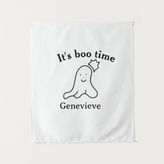 ブータイム名ハロウィーン日付タイム幽霊ブラック タペストリー (正面)