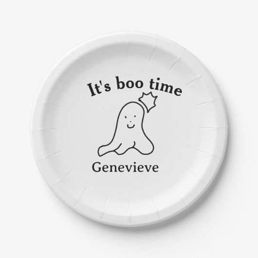 ブータイム名ハロウィーン日付タイム幽霊ブラック ペーパープレート (正面)