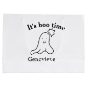 ブータイム名ハロウィーン日付タイム幽霊ブラック ラージペーパーバッグ (裏面)