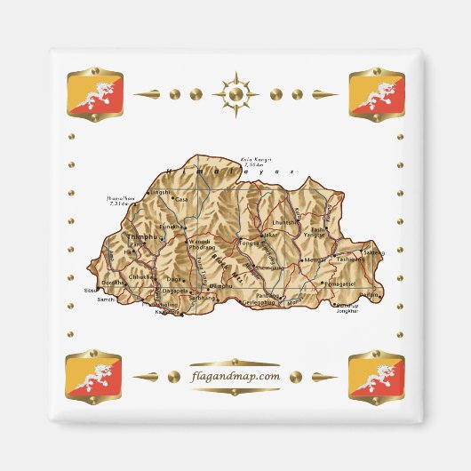 ブータンの地図と国旗のマグネット マグネット (正面)