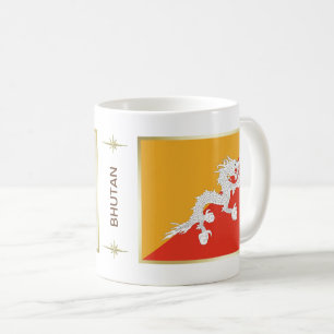 ブータンの旗 + 地図のマグ コーヒーマグカップ