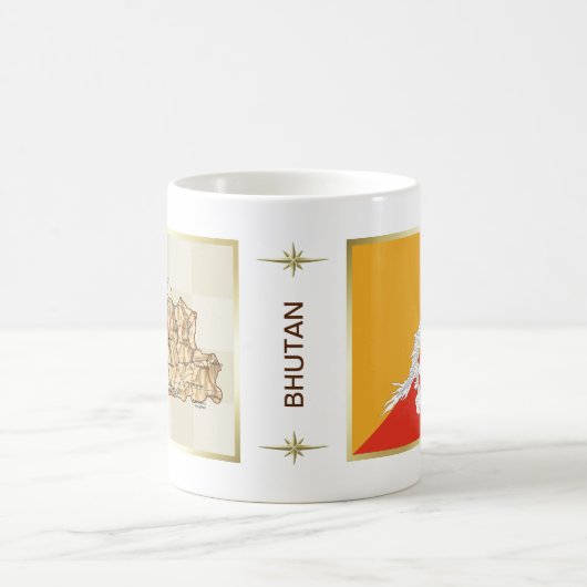 ブータンの旗 + 地図のマグ コーヒーマグカップ (中央)
