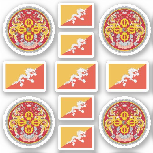 ブータンの民族記号/武器と旗のコート シール (正面)