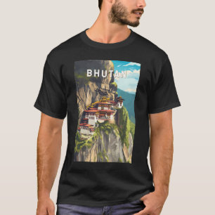 ブータンイラストレーショントラベルアートヴィンテージ Tシャツ