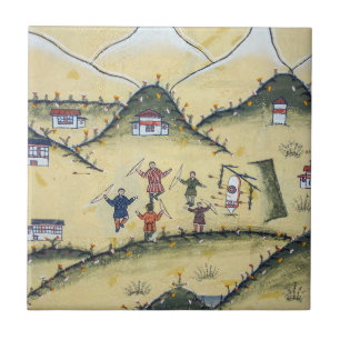ブータンハウスとアーチェリー絵画 – ブータン タイル