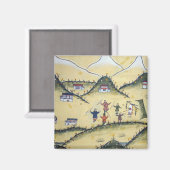 ブータンハウスとアーチェリー絵画 – ブータン マグネット (正面/裏面)