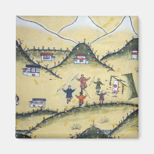 ブータンハウスとアーチェリー絵画 – ブータン マグネット
