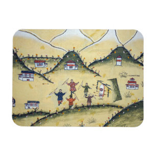 ブータンハウスとアーチェリー絵画 – ブータン マグネット