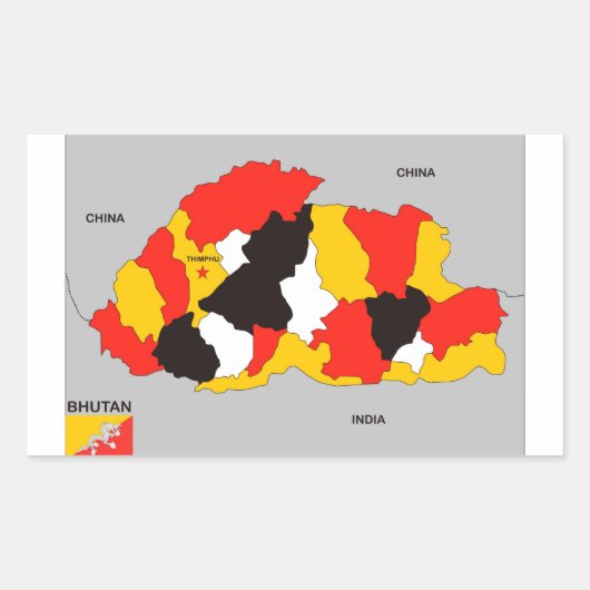 ブータン国政地図国旗 長方形シール (正面)