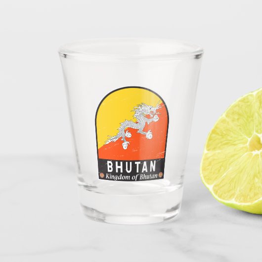 ブータン国旗のエンブレム動揺してヴィンテージ ショットグラス (正面)