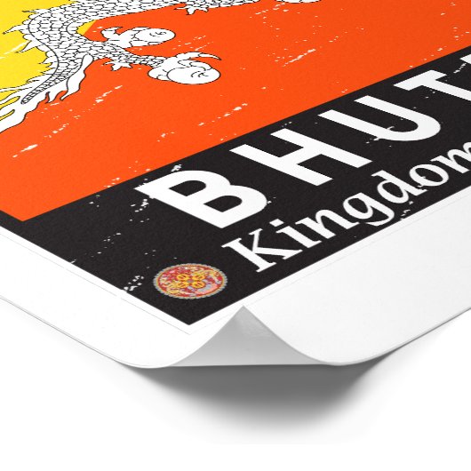 ブータン国旗のエンブレム動揺してヴィンテージ ポスター (角)