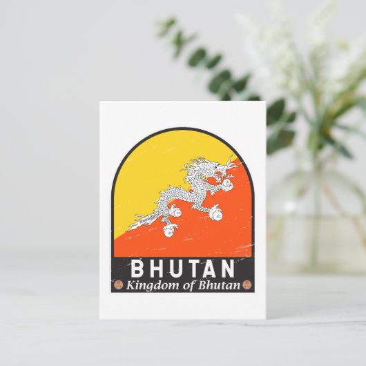 ブータン国旗のエンブレム動揺してヴィンテージ ポストカード (スタンド正面)