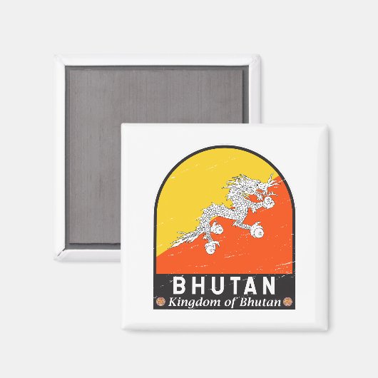 ブータン国旗のエンブレム動揺してヴィンテージ マグネット (正面/裏面)