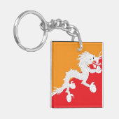 ブータン国旗のデザインとホワイトドラゴン キーホルダー (正面左)