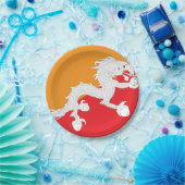 ブータン国旗のデザインとホワイトドラゴン ペーパープレート (パーティー)