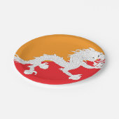 ブータン国旗のデザインとホワイトドラゴン ペーパープレート (アングル)
