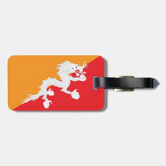 ブータン国旗のデザインとホワイトドラゴン ラゲッジタグ (裏面横)