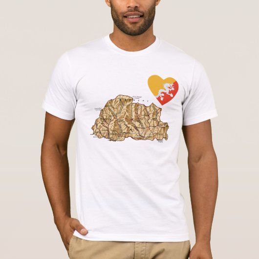 ブータン国旗のハートと地図Tシャツ Tシャツ (正面)