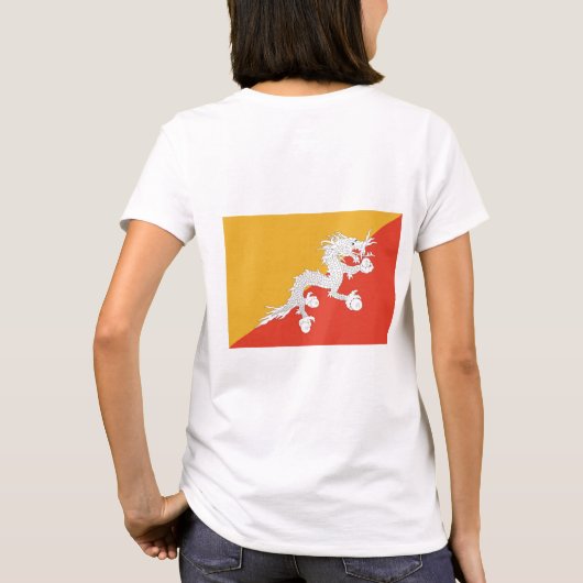 ブータン国旗を持つ女性フリースのジップジョガー Tシャツ (裏面)