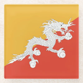 ブータン国旗を掲げたガラスコアスター ガラスコースター