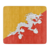 ブータン国旗を掲げた小さなガラス板 カッティングボード (正面)