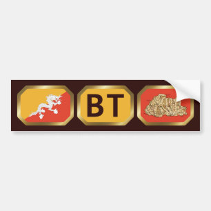 ブータン国旗地図コードバンパーステッカー バンパーステッカー