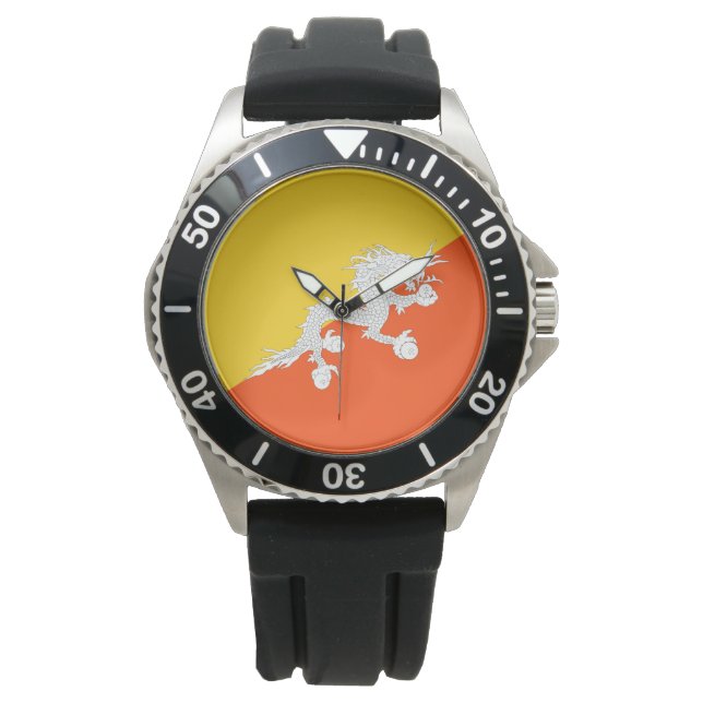 ブータン国旗（ブータン） （サンダー・ドラゴン） 腕時計 (正面)