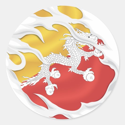 ブータン国旗 ラウンドシール (正面)